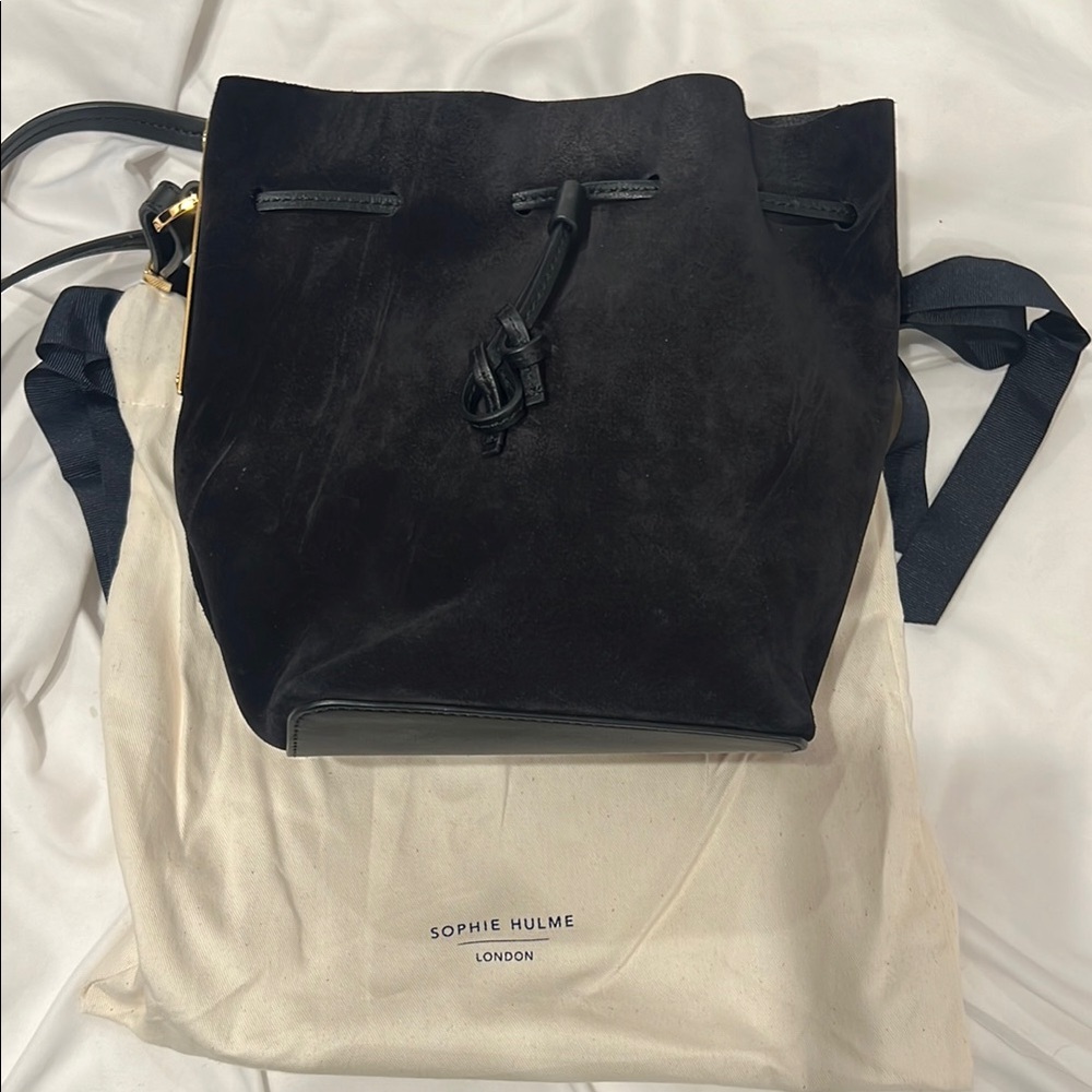 Sophie Hulme Black Suede Bucket bag